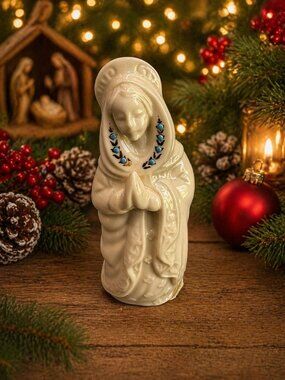 Lenox China Jewels Nativity Mary Figurine Ivory Jeweled Holy Family 5" 1993